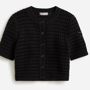 J. Crew Black Short-Sleeve Pointelle Openwork Cardigan Women’s M